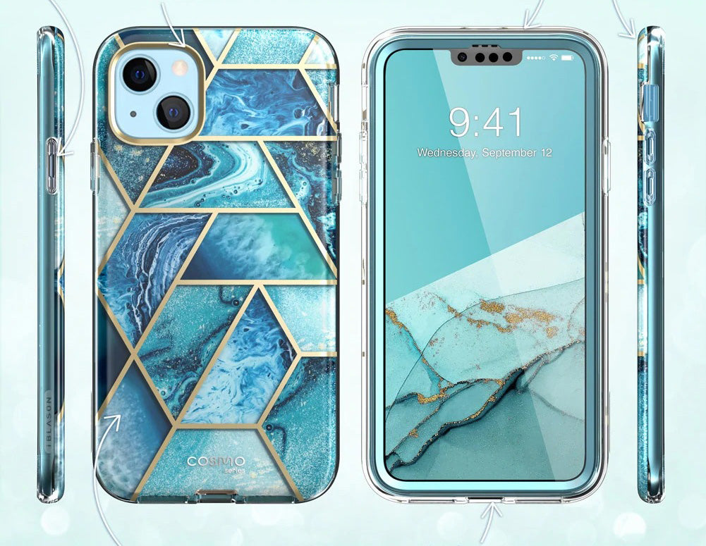 Schutzhülle Supcase i-Blason Cosmo SP für iPhone 13, Marmor-blau
