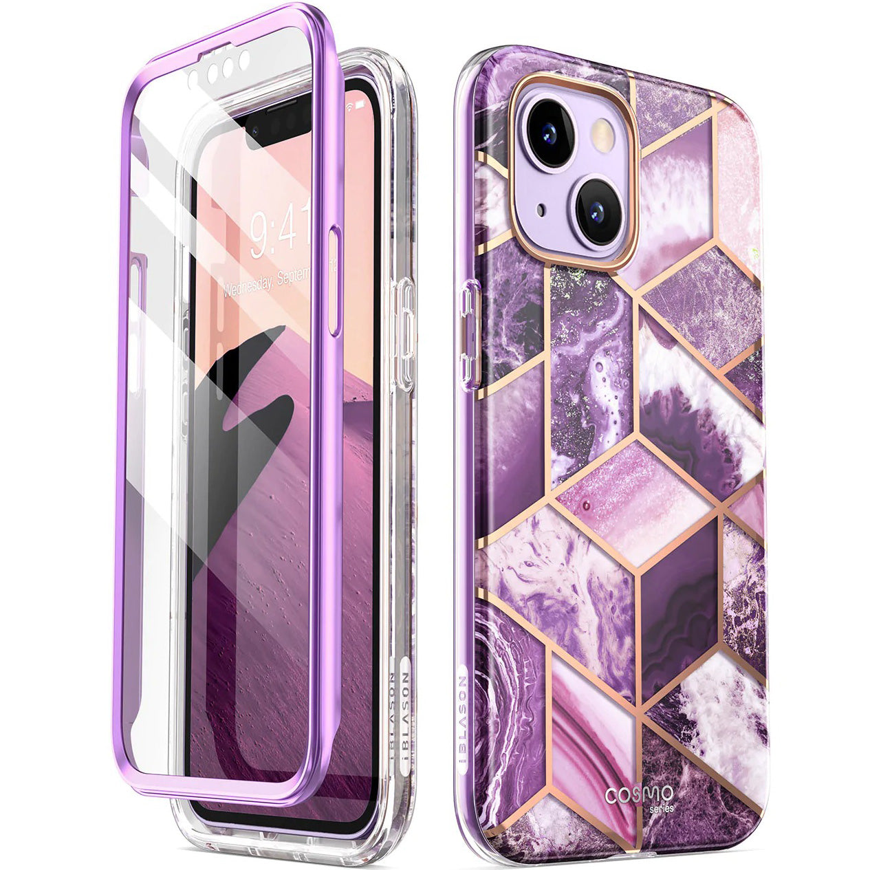 Schutzhülle Supcase i-Blason Cosmo SP für iPhone 14 / 13, Marmor-violett