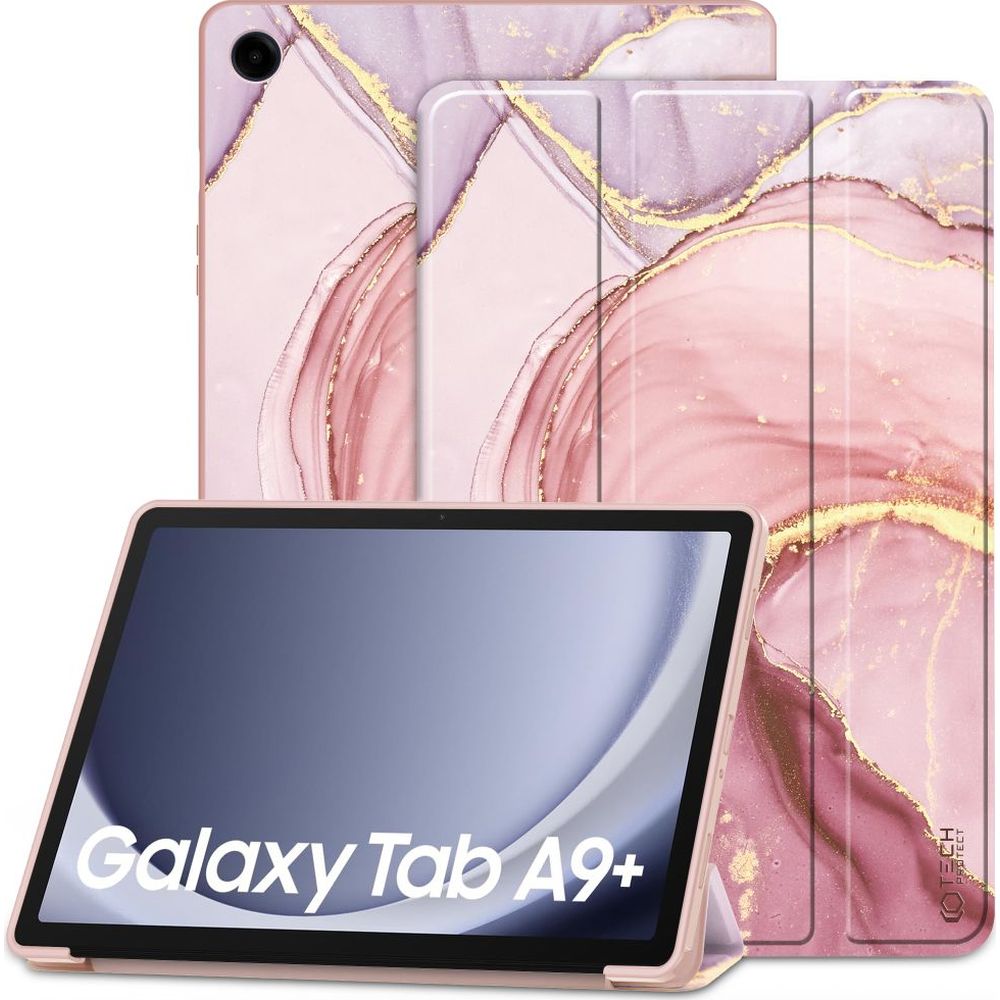 Schutzhülle für Galaxy Tab A9 Plus, Tech-Protect SmartCase, Marmor-Rosa