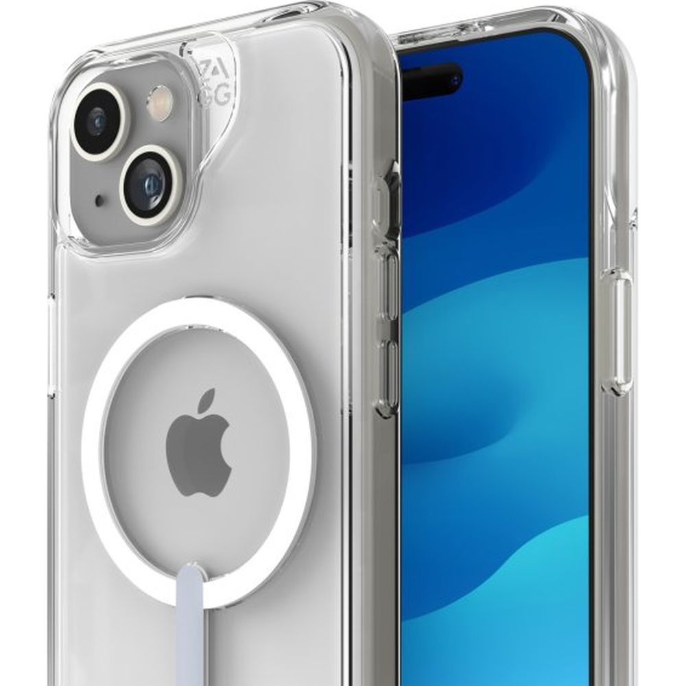 Schutzhülle Zagg Gear4 Crystal Palace Snap MagSafe Kickstand für iPhone 15, Transparent