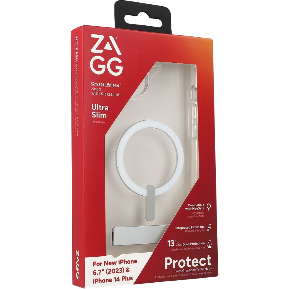 Schutzhülle Zagg Gear4 Crystal Palace Snap MagSafe Kickstand für iPhone 15 Plus, Transparent